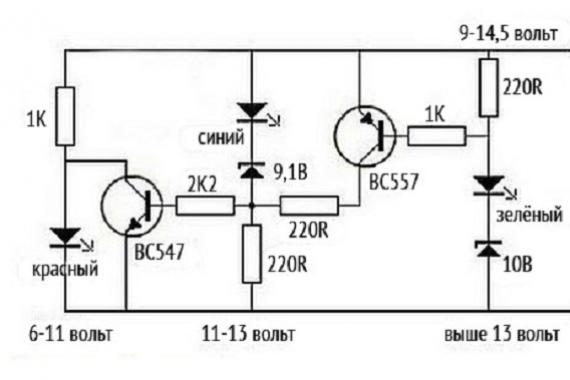 Светодиодный индикатор заряда аккумулятора Схема индикатора заряда авто аккумулятора на светодиодах